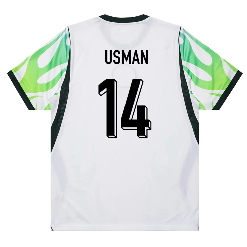 Danxen Mujer Camiseta Nigeria Buhari Usman #14 Blanco Verde 2ª Equipación 26-28 La Camisa