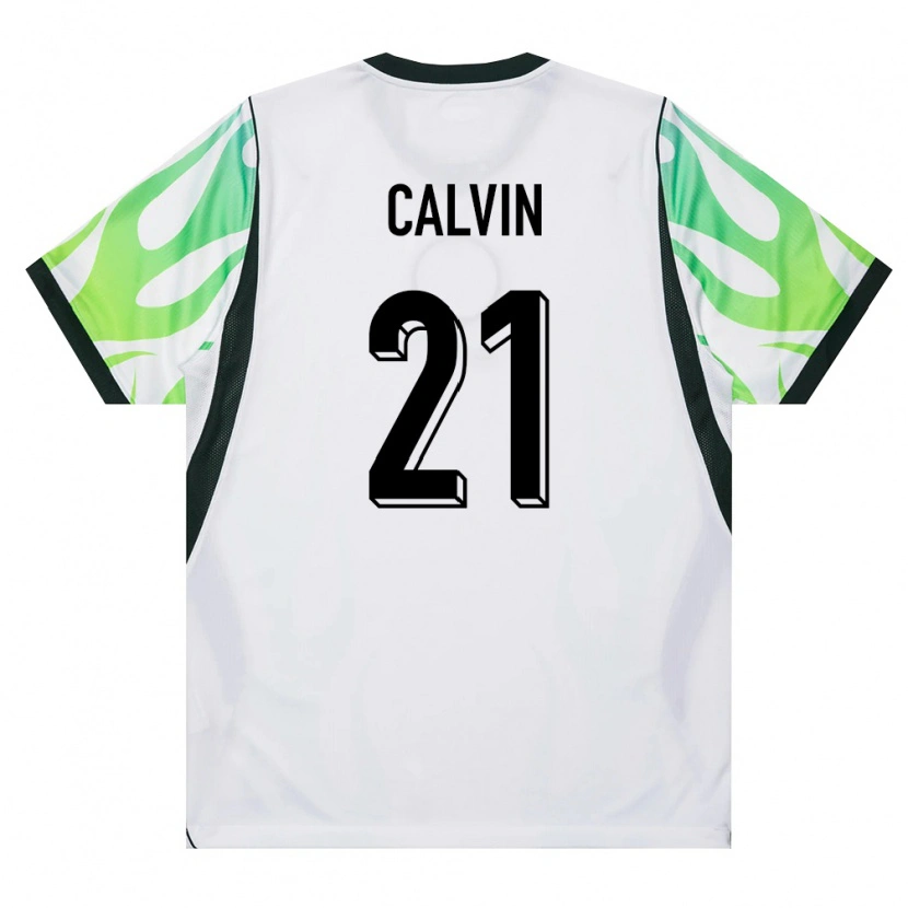Danxen Mujer Camiseta Nigeria Calvin Bassey #21 Blanco Verde 2ª Equipación 26-28 La Camisa