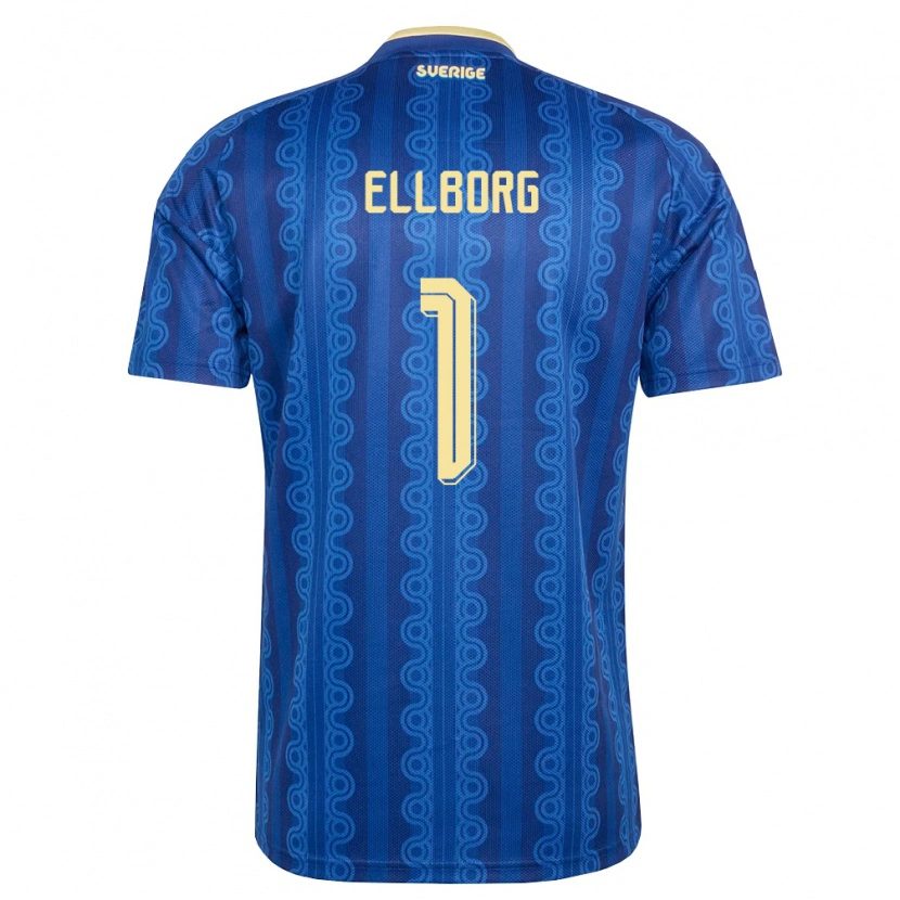 Danxen Mujer Camiseta Suecia Melker Ellborg #1 Azul Amarillo Marino 2ª Equipación 26-28 La Camisa