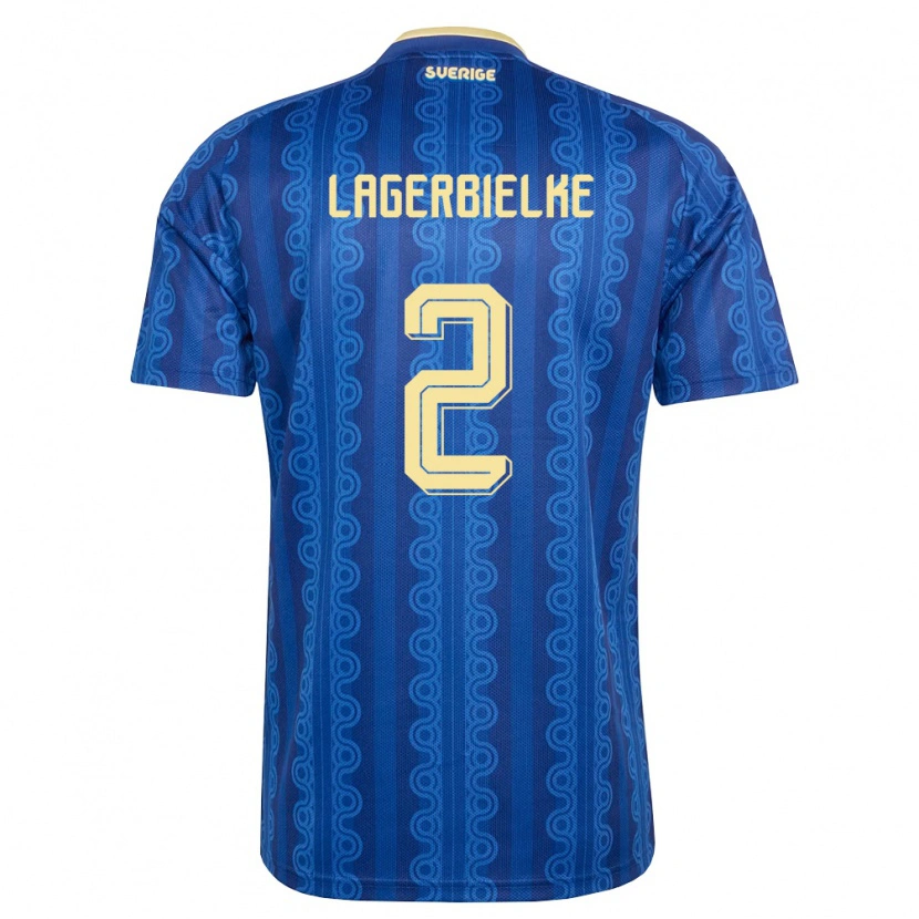 Danxen Mujer Camiseta Suecia Gustaf Lagerbielke #2 Azul Amarillo Marino 2ª Equipación 26-28 La Camisa