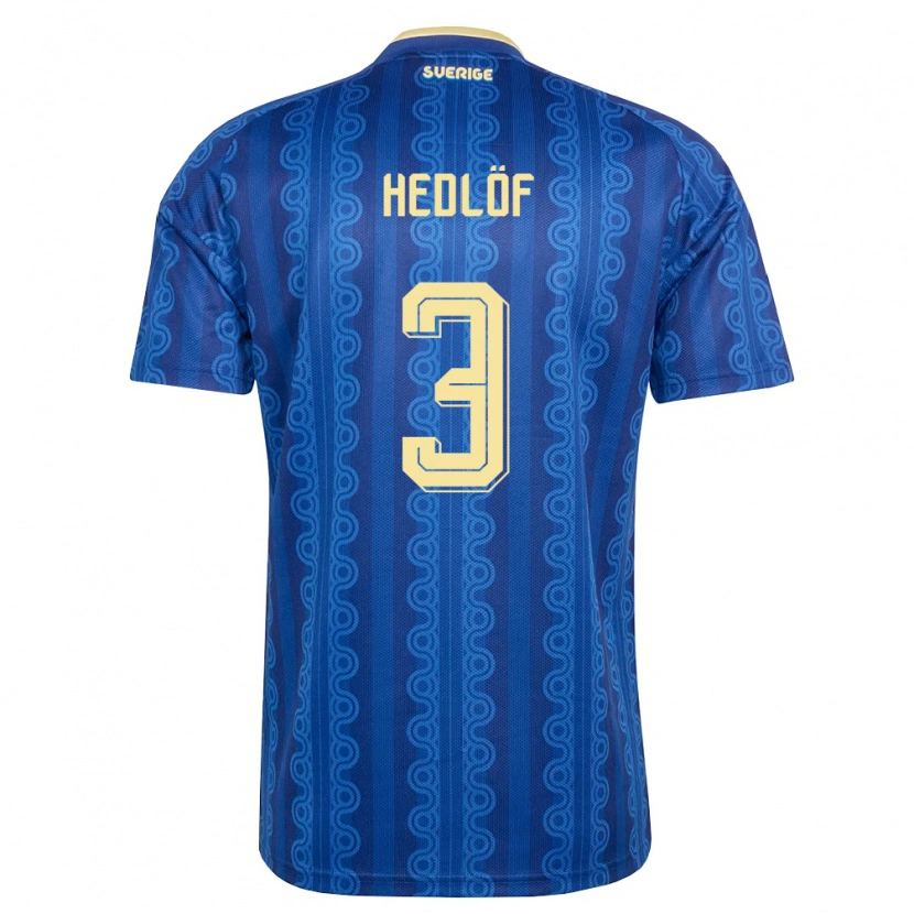 Danxen Mujer Camiseta Suecia Björn Hedlöf #3 Azul Amarillo Marino 2ª Equipación 26-28 La Camisa