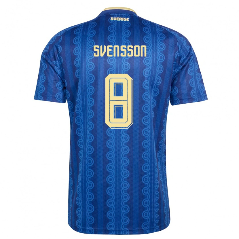 Danxen Mujer Camiseta Suecia Daniel Svensson #8 Azul Amarillo Marino 2ª Equipación 26-28 La Camisa