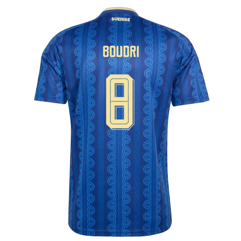 Danxen Mujer Camiseta Suecia Amin Boudri #8 Azul Amarillo Marino 2ª Equipación 26-28 La Camisa