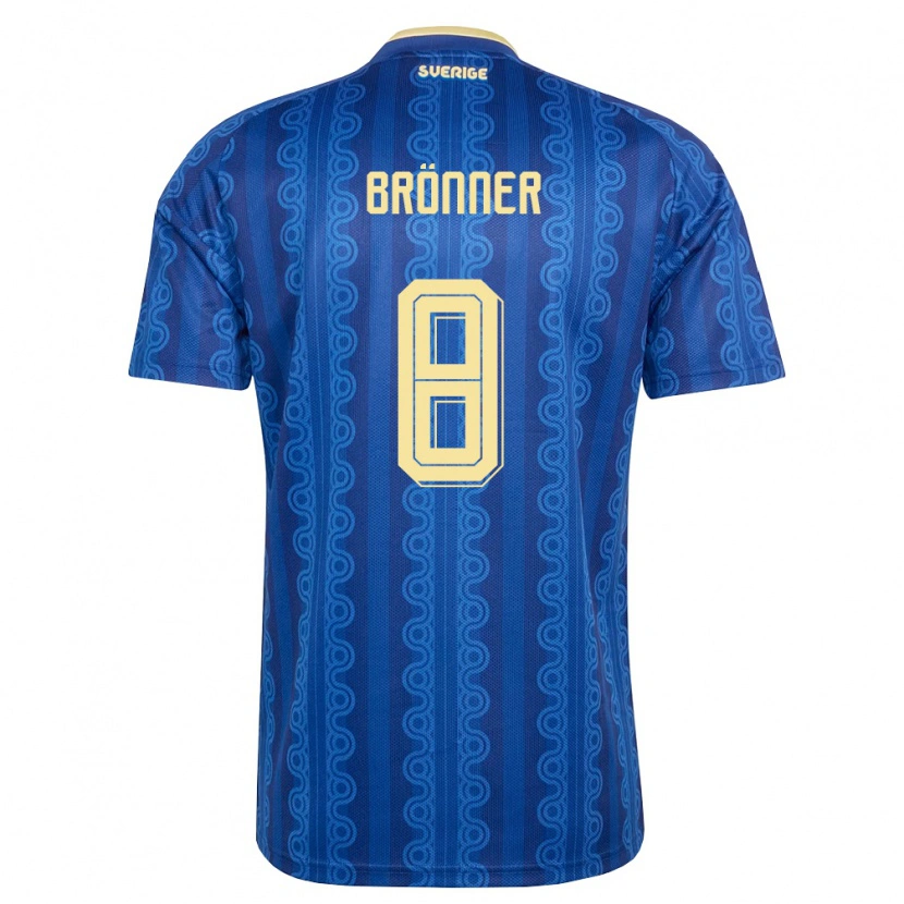 Danxen Mujer Camiseta Suecia Axel Brönner #8 Azul Amarillo Marino 2ª Equipación 26-28 La Camisa
