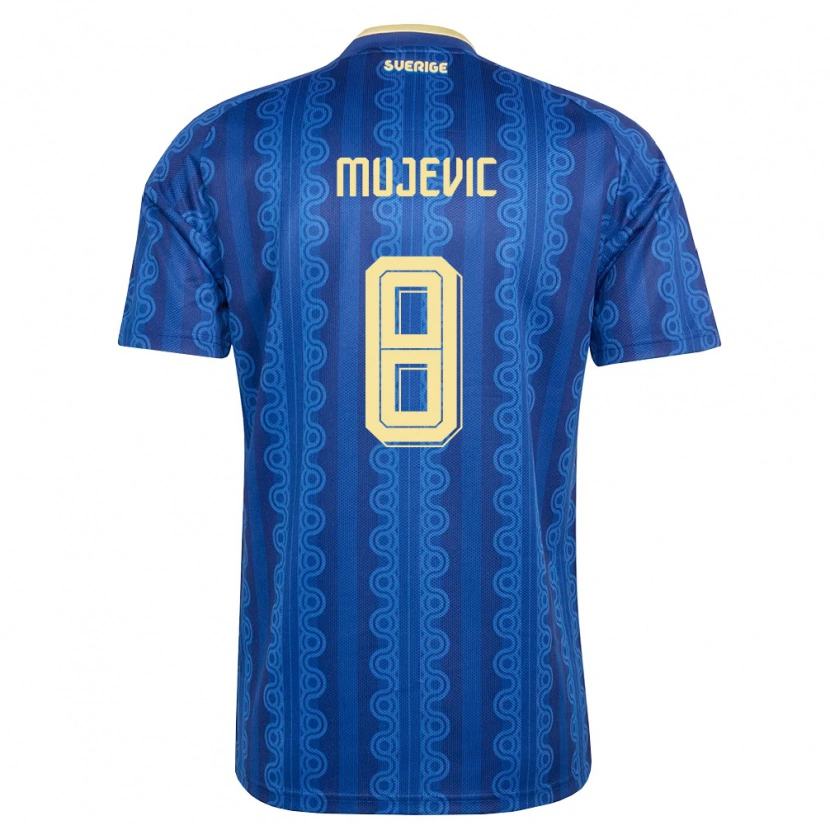 Danxen Mujer Camiseta Suecia Samin Mujevic #8 Azul Amarillo Marino 2ª Equipación 26-28 La Camisa