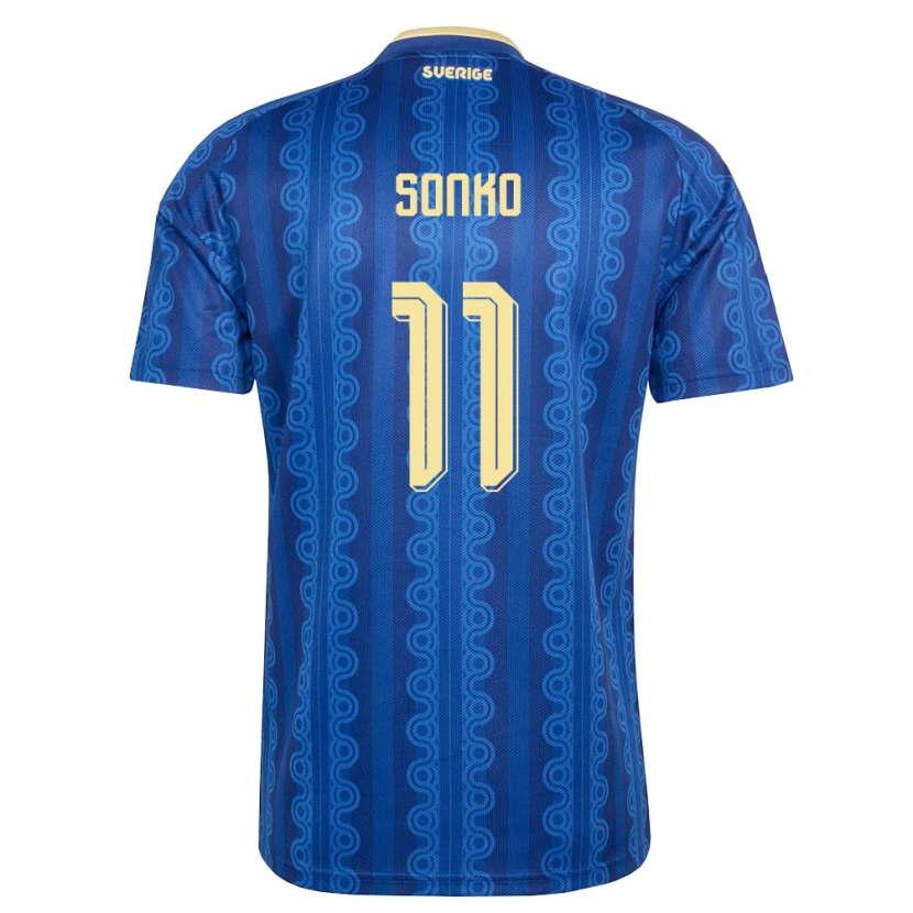 Danxen Mujer Camiseta Suecia Momodou Sonko #11 Azul Amarillo Marino 2ª Equipación 26-28 La Camisa