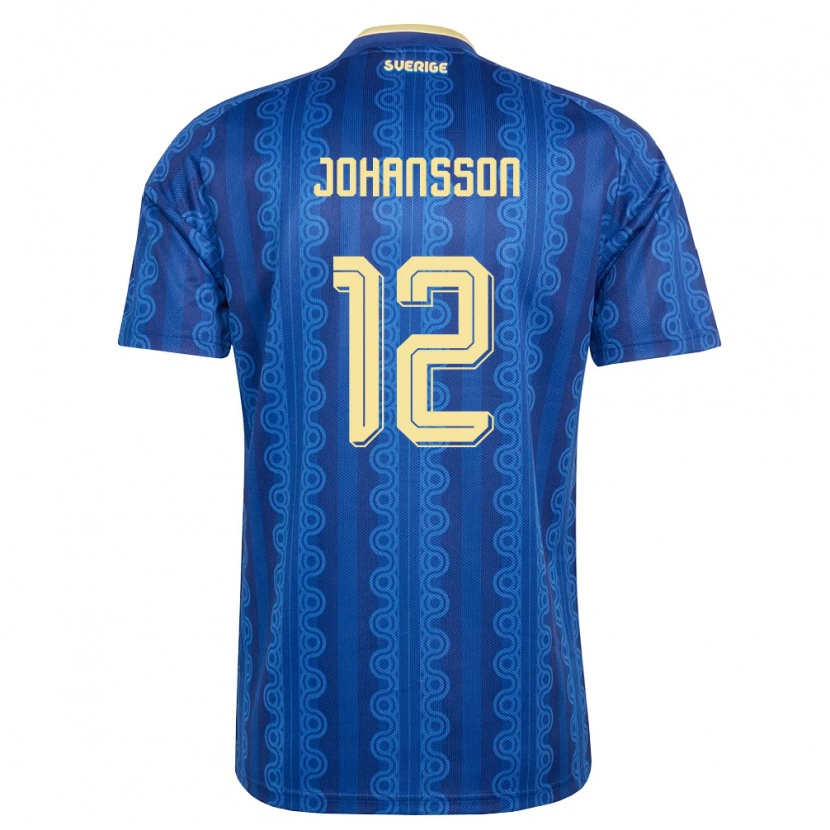 Danxen Mujer Camiseta Suecia Viktor Johansson #12 Azul Amarillo Marino 2ª Equipación 26-28 La Camisa