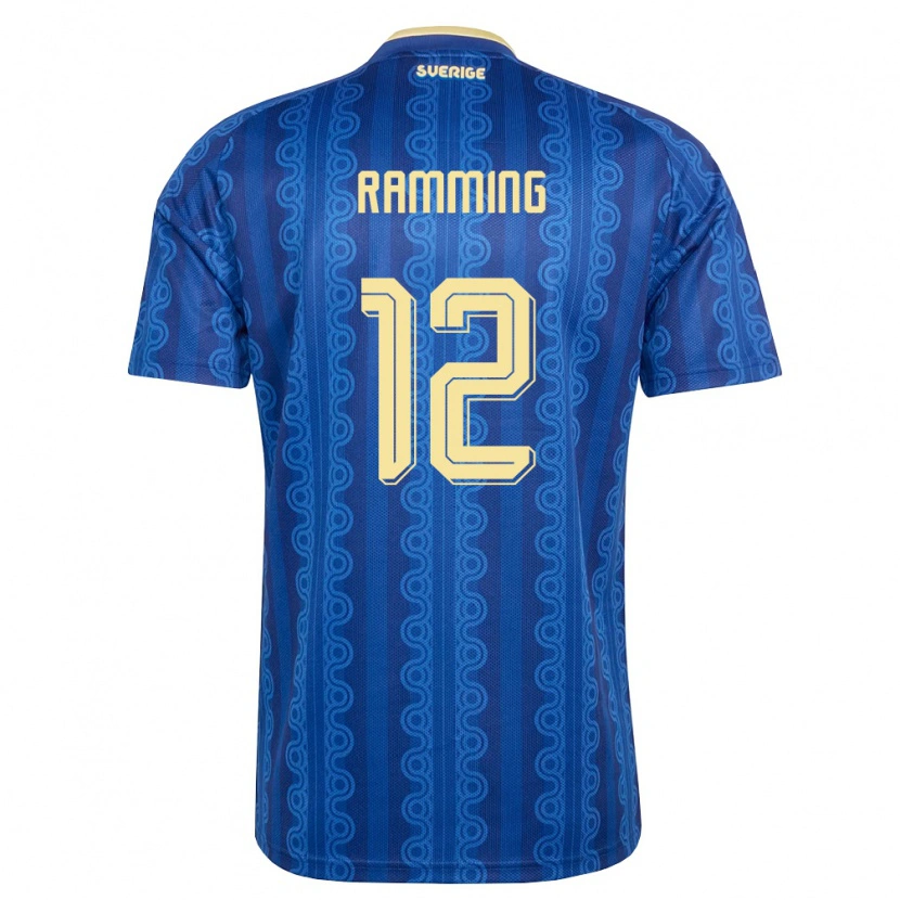 Danxen Mujer Camiseta Suecia Nils Ramming #12 Azul Amarillo Marino 2ª Equipación 26-28 La Camisa