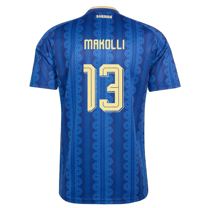Danxen Mujer Camiseta Suecia Elison Makolli #13 Azul Amarillo Marino 2ª Equipación 26-28 La Camisa