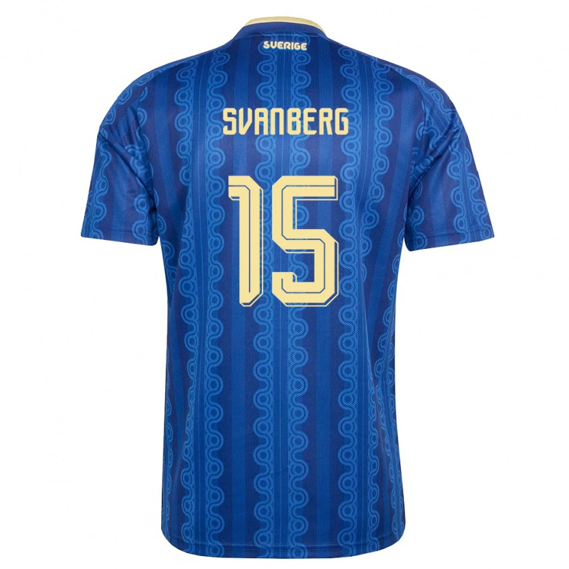 Danxen Mujer Camiseta Suecia Mattias Svanberg #15 Azul Amarillo Marino 2ª Equipación 26-28 La Camisa