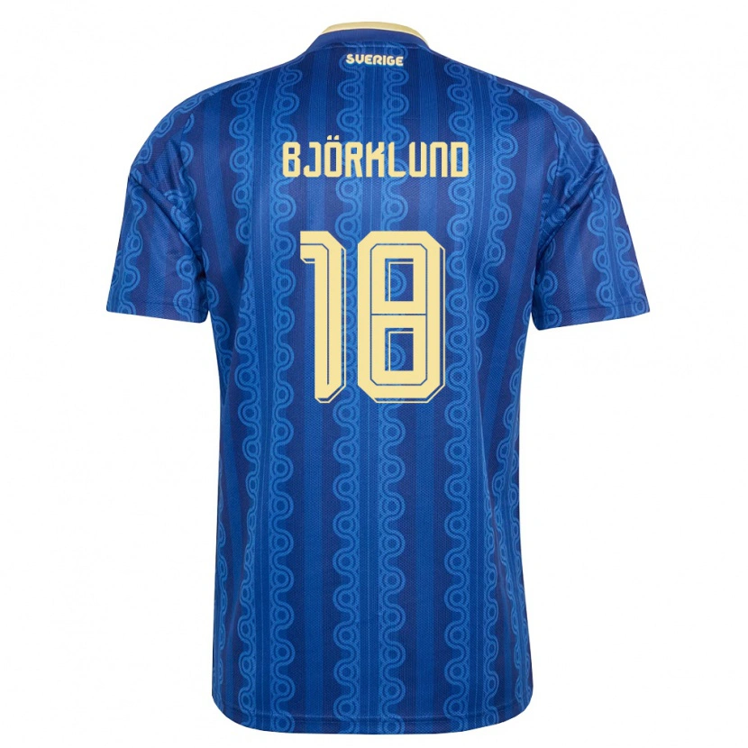 Danxen Mujer Camiseta Suecia Lukas Björklund #18 Azul Amarillo Marino 2ª Equipación 26-28 La Camisa