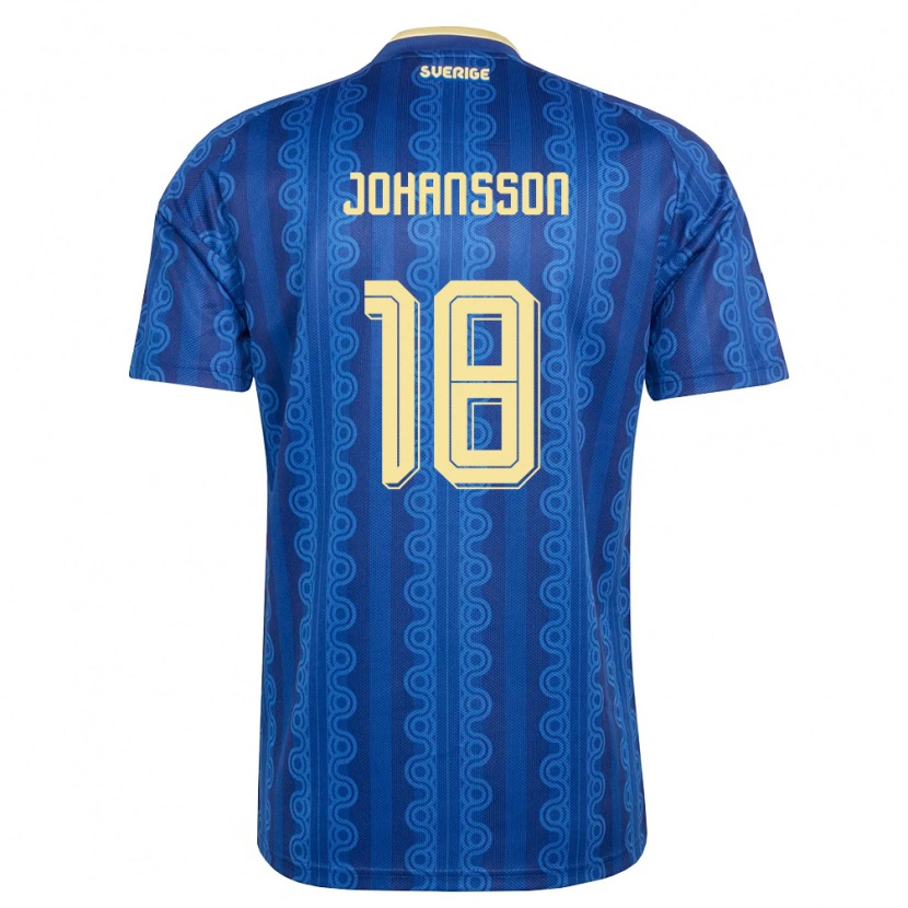 Danxen Mujer Camiseta Suecia Alexander Johansson #18 Azul Amarillo Marino 2ª Equipación 26-28 La Camisa