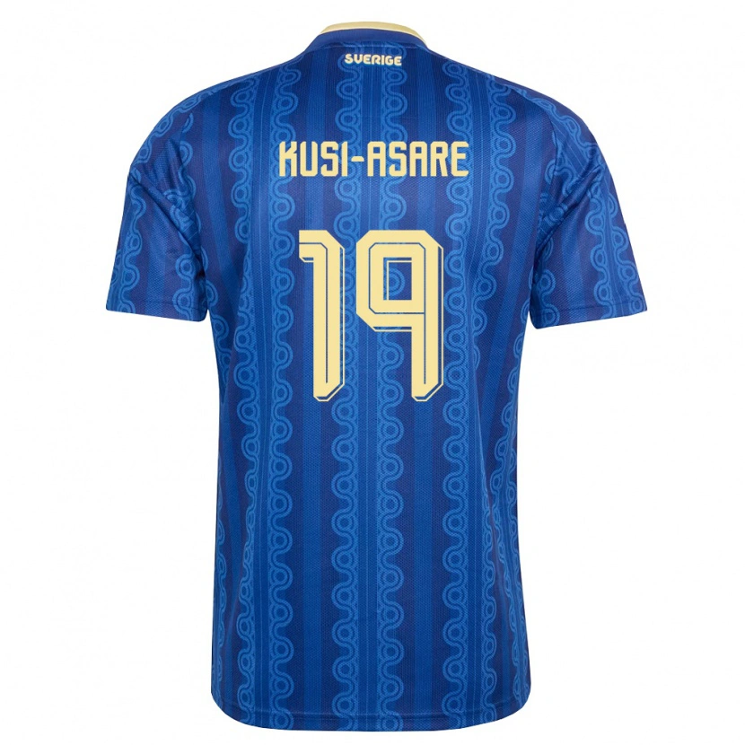 Danxen Mujer Camiseta Suecia Jonah Kusi-Asare #19 Azul Amarillo Marino 2ª Equipación 26-28 La Camisa