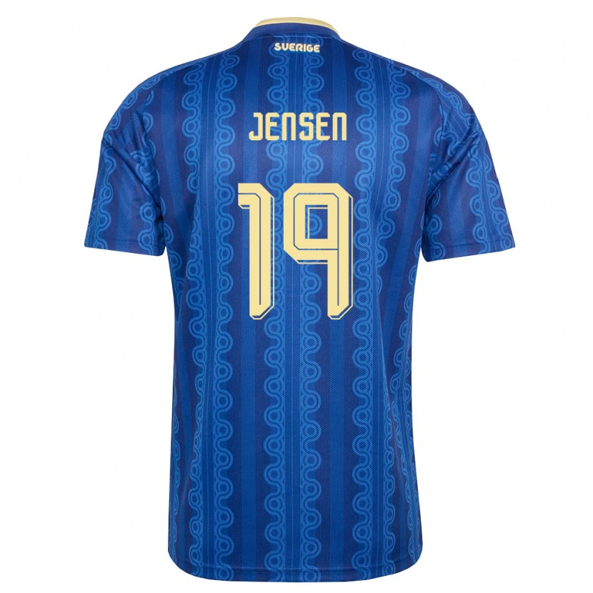 Danxen Mujer Camiseta Suecia Jakob Jensen #19 Azul Amarillo Marino 2ª Equipación 26-28 La Camisa