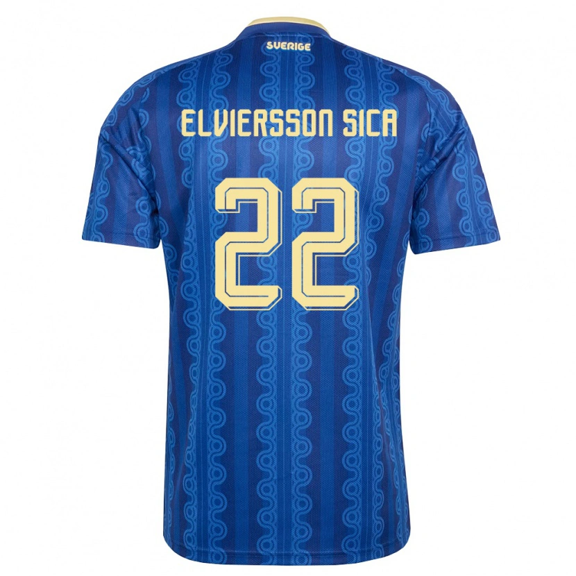 Danxen Mujer Camiseta Suecia Matheo Elviersson Sica #22 Azul Amarillo Marino 2ª Equipación 26-28 La Camisa