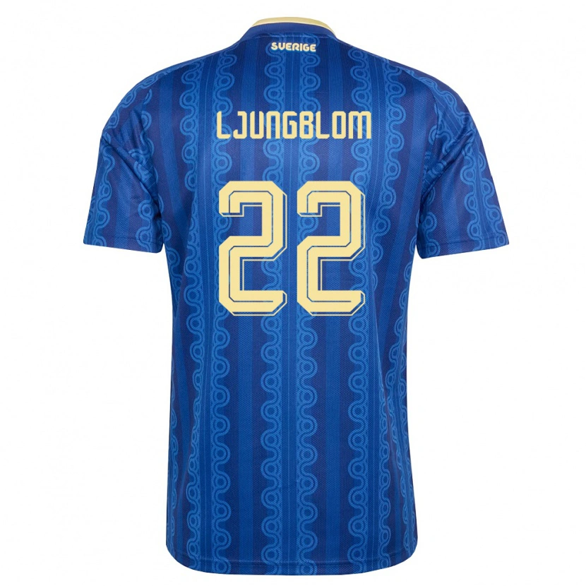 Danxen Mujer Camiseta Suecia Noah Ljungblom #22 Azul Amarillo Marino 2ª Equipación 26-28 La Camisa