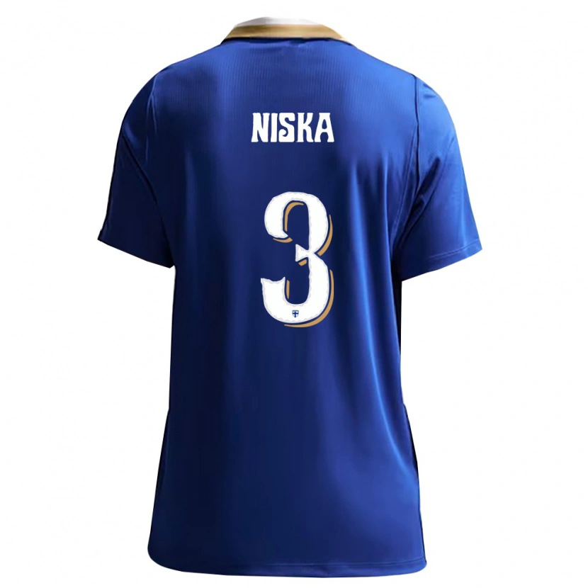 Danxen Mujer Camiseta Finlandia Jussi Niska #3 Azul Blanco 2ª Equipación 26-28 La Camisa