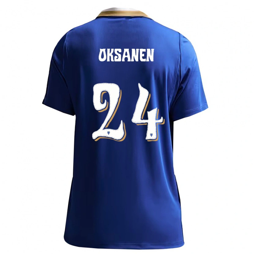 Danxen Mujer Camiseta Finlandia Jaakko Oksanen #24 Azul Blanco 2ª Equipación 26-28 La Camisa