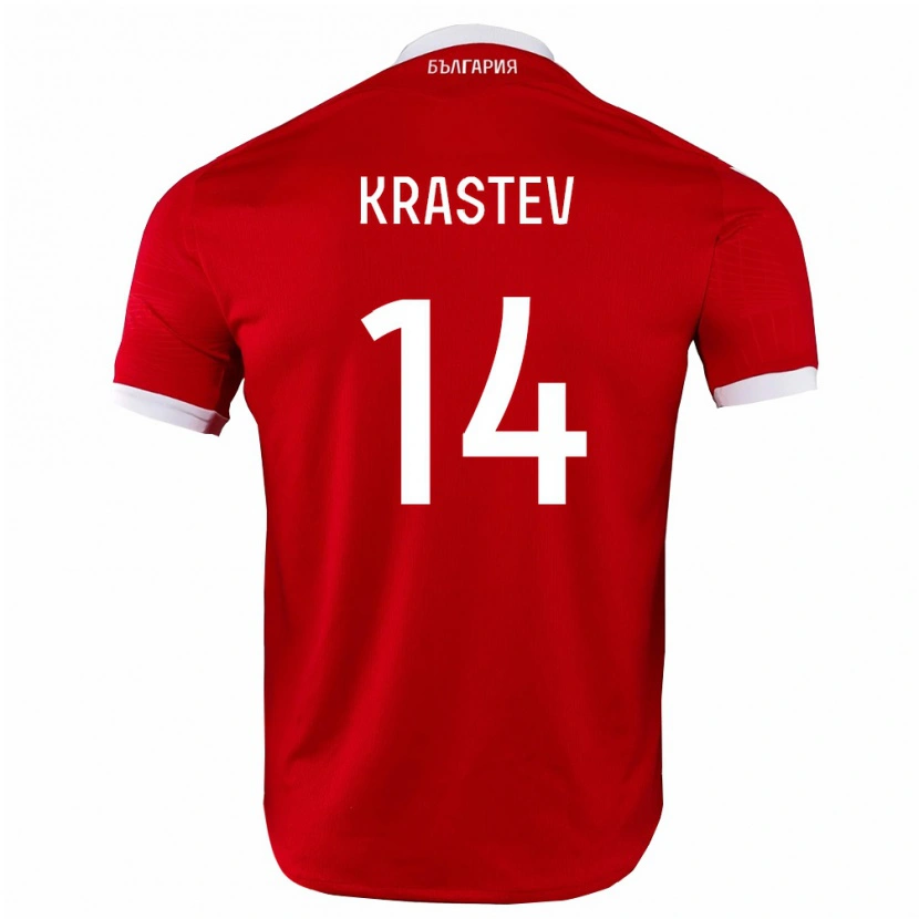 Danxen Mujer Camiseta Bulgaria Filip Krastev #14 Rojo Blanco 2ª Equipación 26-28 La Camisa