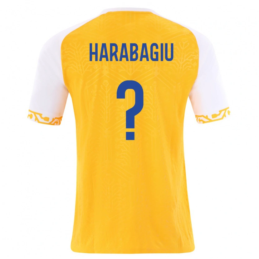 Danxen Mujer Camiseta Moldavia Mihai Harabagiu #0 Amarillo Blanco 2ª Equipación 26-28 La Camisa