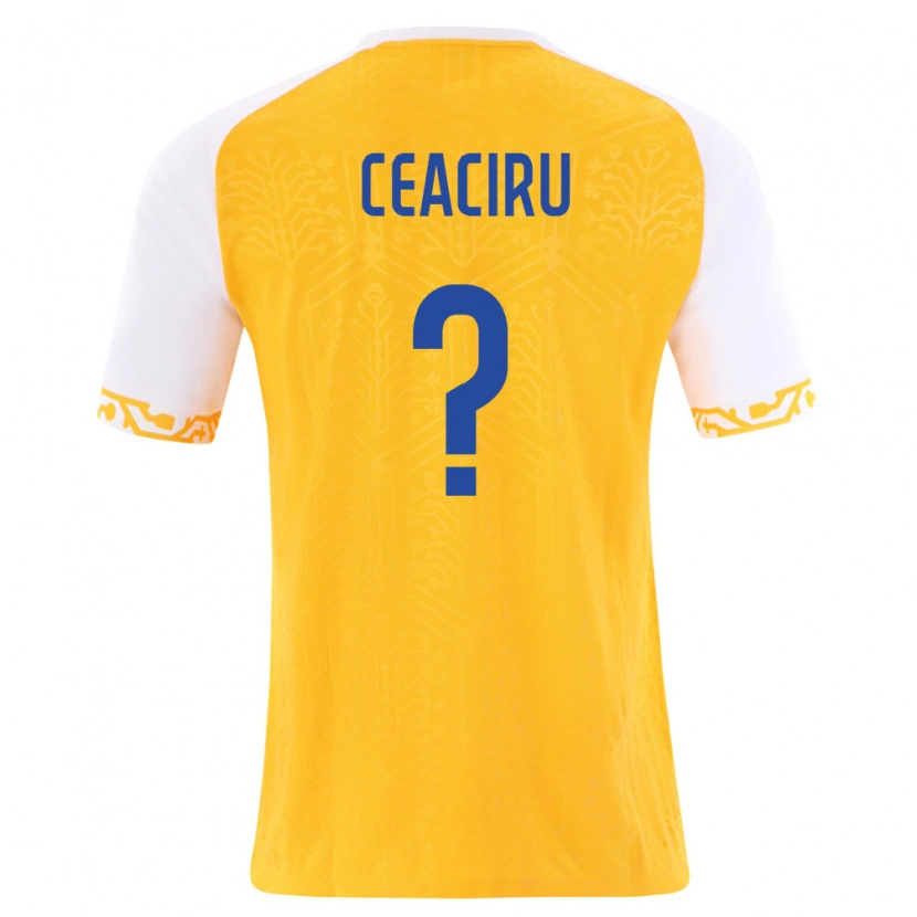 Danxen Mujer Camiseta Moldavia Nicolae Ceaciru #0 Amarillo Blanco 2ª Equipación 26-28 La Camisa