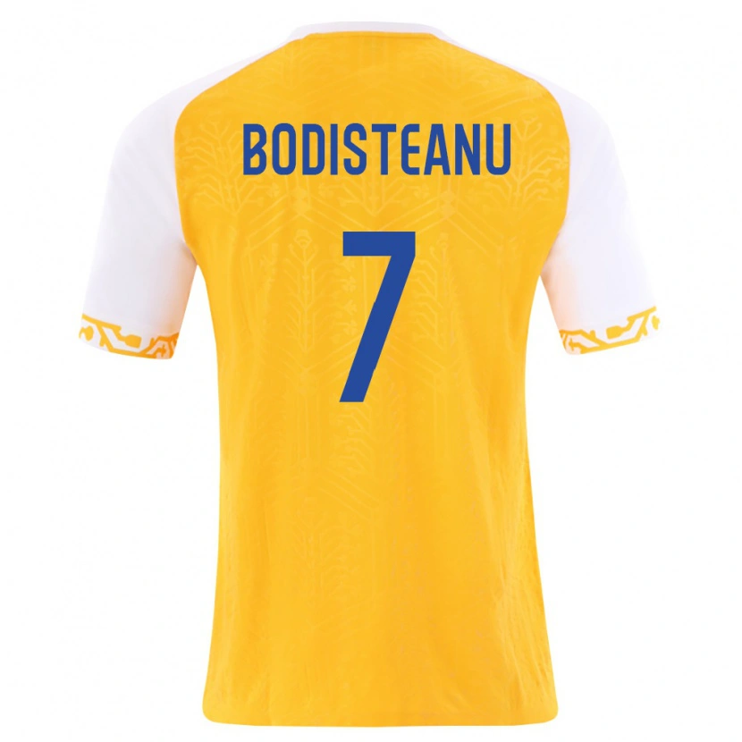 Danxen Mujer Camiseta Moldavia Ștefan Bodișteanu #7 Amarillo Blanco 2ª Equipación 26-28 La Camisa