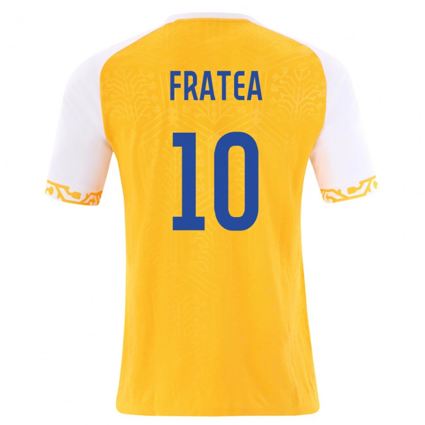 Danxen Mujer Camiseta Moldavia Vladimir Fratea #10 Amarillo Blanco 2ª Equipación 26-28 La Camisa