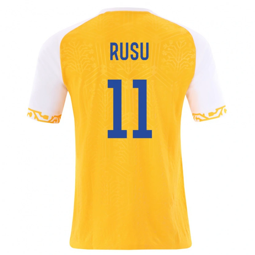 Danxen Mujer Camiseta Moldavia Timofei Rusu #11 Amarillo Blanco 2ª Equipación 26-28 La Camisa