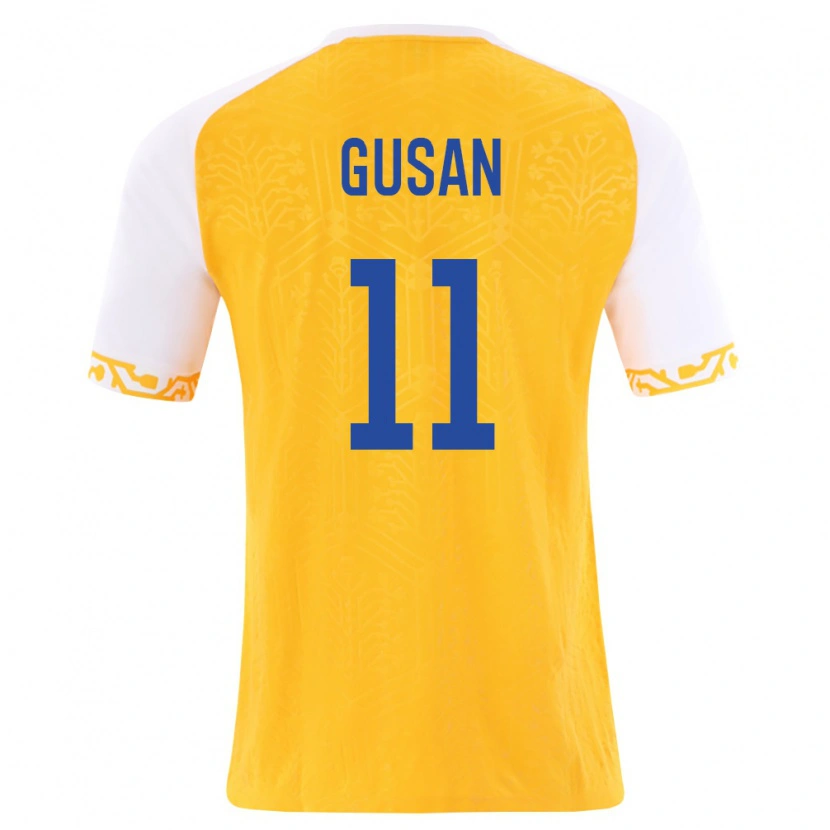 Danxen Mujer Camiseta Moldavia Justian Gusan #11 Amarillo Blanco 2ª Equipación 26-28 La Camisa