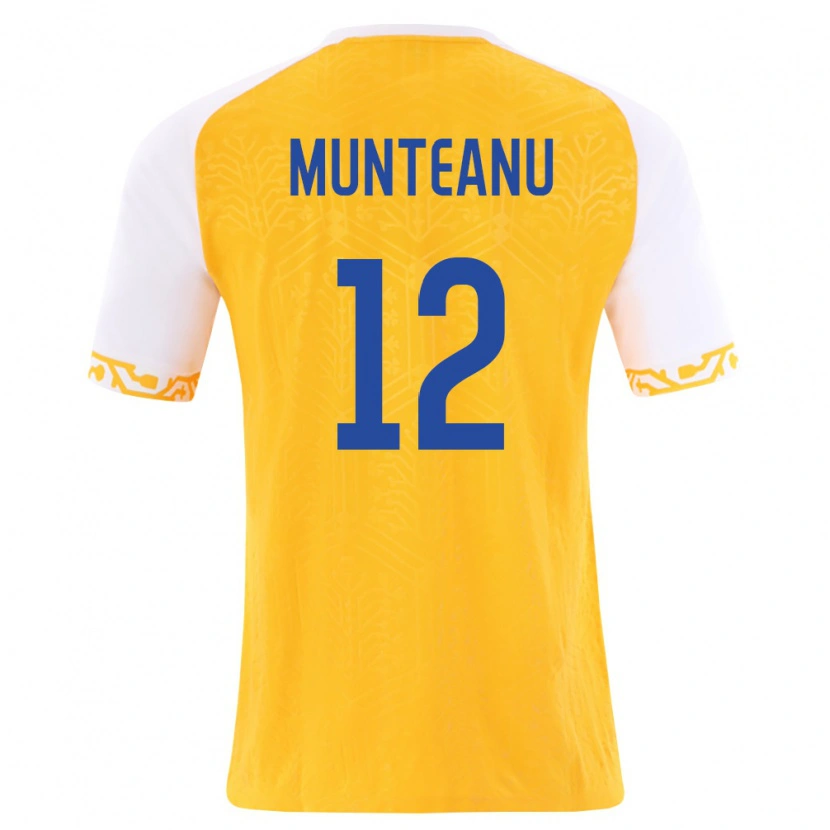 Danxen Mujer Camiseta Moldavia Adrian Munteanu #12 Amarillo Blanco 2ª Equipación 26-28 La Camisa