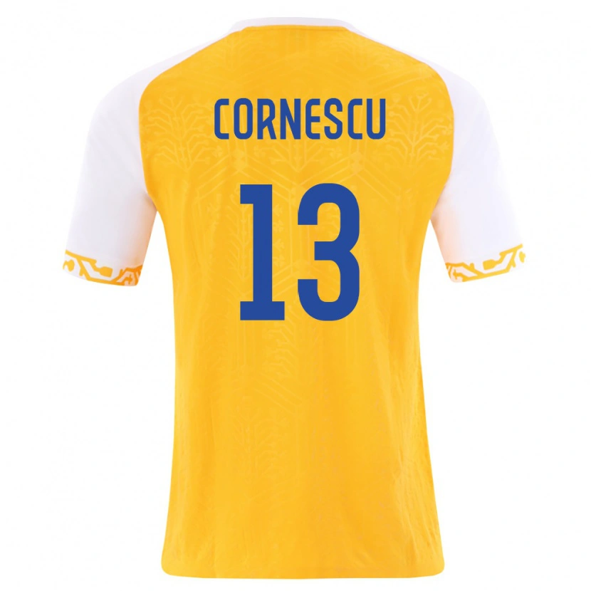 Danxen Mujer Camiseta Moldavia Iustin Cornescu #13 Amarillo Blanco 2ª Equipación 26-28 La Camisa