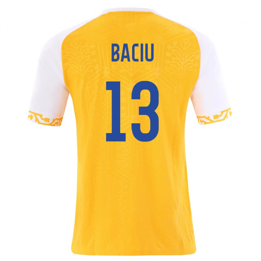 Danxen Mujer Camiseta Moldavia Victor Baciu #13 Amarillo Blanco 2ª Equipación 26-28 La Camisa