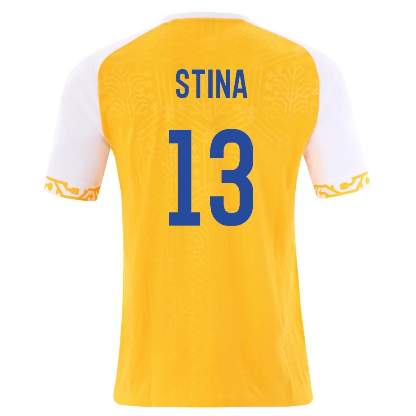 Danxen Mujer Camiseta Moldavia Victor Stina #13 Amarillo Blanco 2ª Equipación 26-28 La Camisa