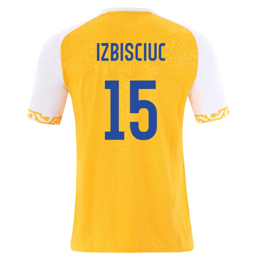 Danxen Mujer Camiseta Moldavia Pedro Izbișciuc #15 Amarillo Blanco 2ª Equipación 26-28 La Camisa