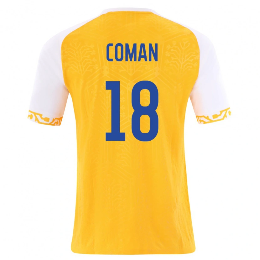 Danxen Mujer Camiseta Moldavia Alexandru Coman #18 Amarillo Blanco 2ª Equipación 26-28 La Camisa