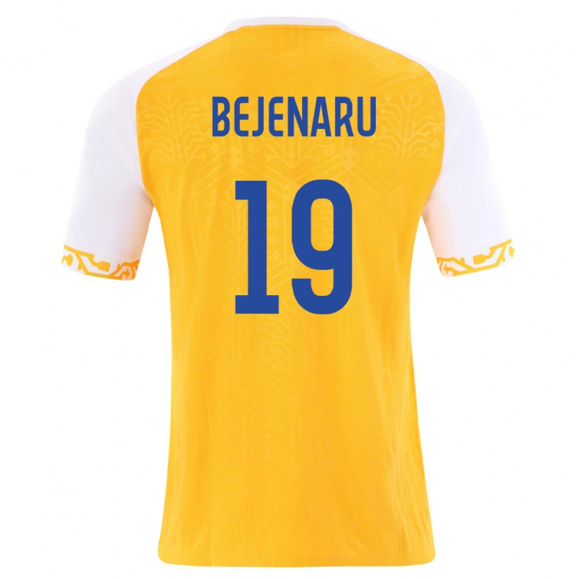 Danxen Mujer Camiseta Moldavia Vadim Bejenaru #19 Amarillo Blanco 2ª Equipación 26-28 La Camisa