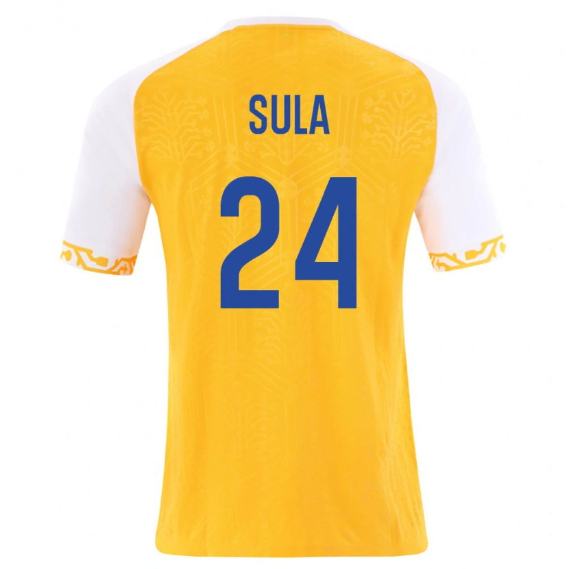 Danxen Mujer Camiseta Moldavia Paolo Sula #24 Amarillo Blanco 2ª Equipación 26-28 La Camisa