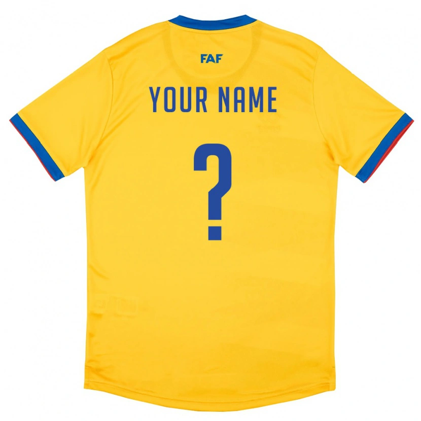 Danxen Mujer Camiseta Andorra Su Nombre #0 Amarillo Azul Rojo 2ª Equipación 26-28 La Camisa