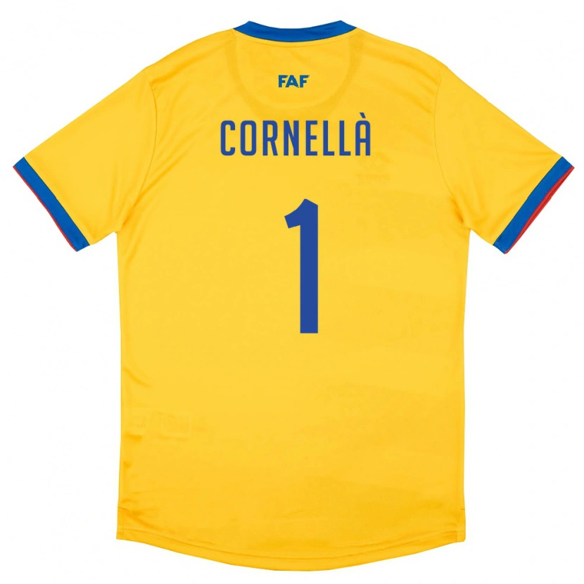 Danxen Mujer Camiseta Andorra Adrià Cornellà #1 Amarillo Azul Rojo 2ª Equipación 26-28 La Camisa