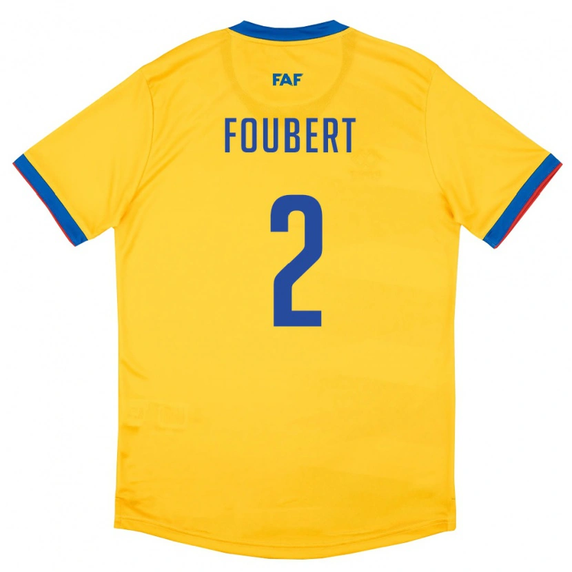 Danxen Mujer Camiseta Andorra Arnau Foubert #2 Amarillo Azul Rojo 2ª Equipación 26-28 La Camisa