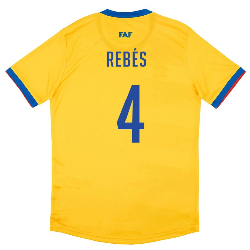 Danxen Mujer Camiseta Andorra Marc Rebés #4 Amarillo Azul Rojo 2ª Equipación 26-28 La Camisa