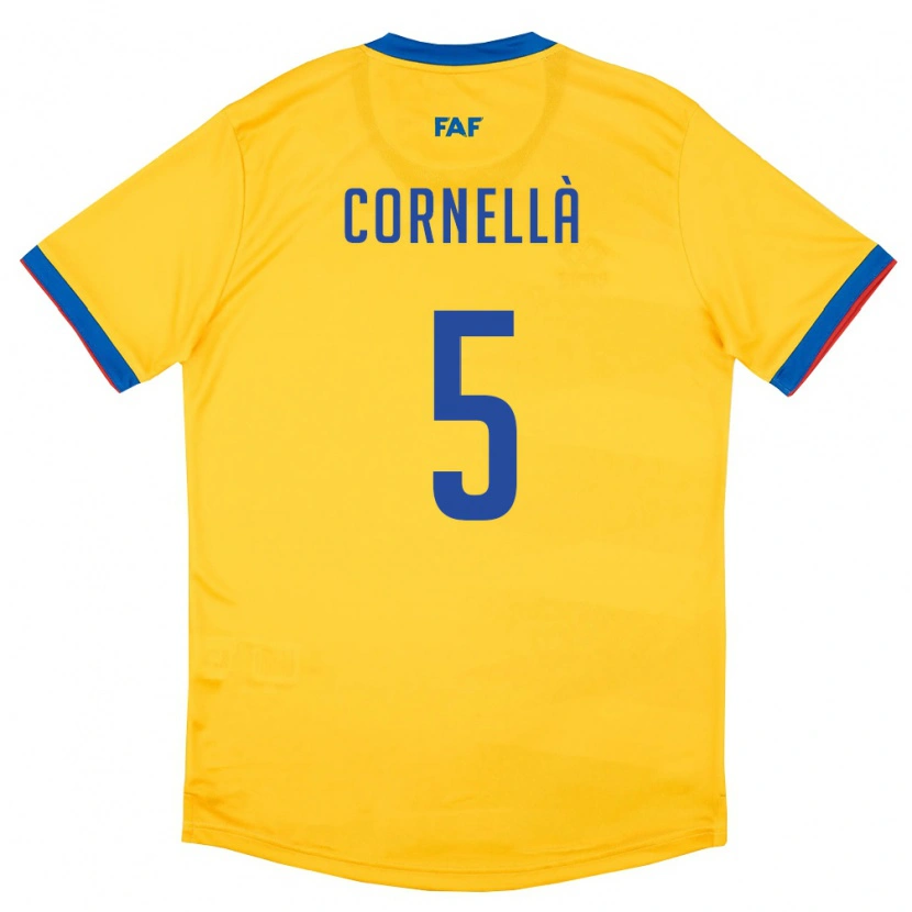 Danxen Mujer Camiseta Andorra Alex Cornellà #5 Amarillo Azul Rojo 2ª Equipación 26-28 La Camisa