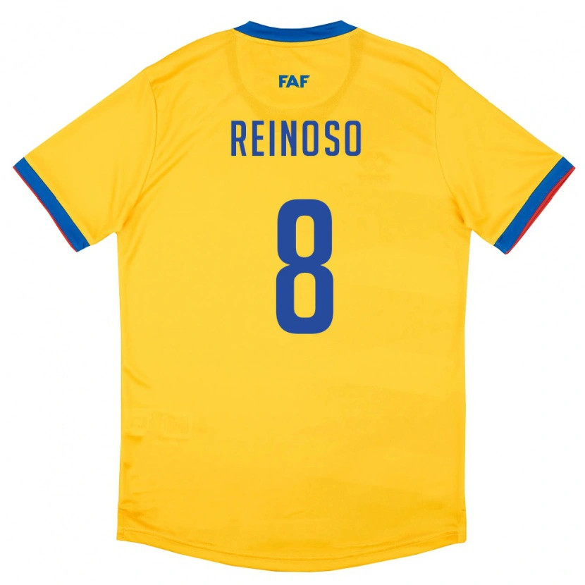 Danxen Mujer Camiseta Andorra Ian Reinoso #8 Amarillo Azul Rojo 2ª Equipación 26-28 La Camisa