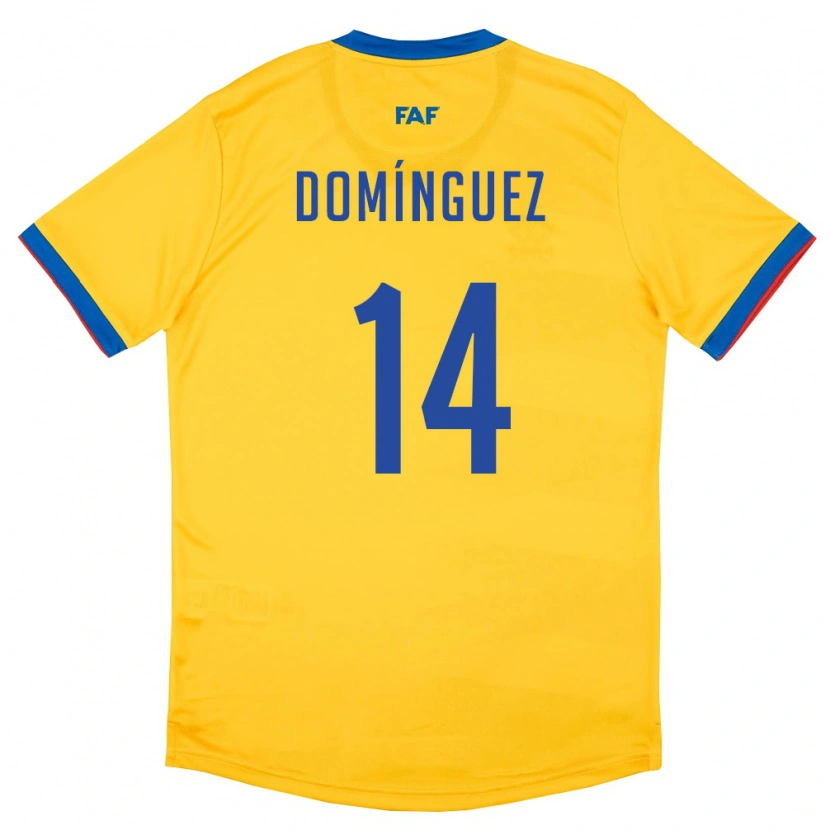 Danxen Mujer Camiseta Andorra Iván Domínguez #14 Amarillo Azul Rojo 2ª Equipación 26-28 La Camisa