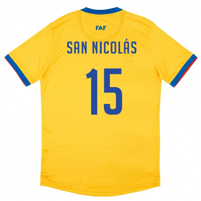 Danxen Mujer Camiseta Andorra Moisés San Nicolás #15 Amarillo Azul Rojo 2ª Equipación 26-28 La Camisa