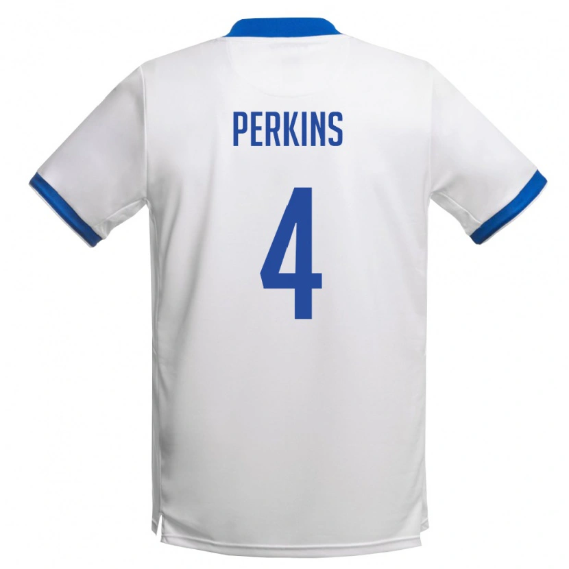 Danxen Mujer Camiseta Chipre Antonio Perkins #4 Blanco Azul Real 2ª Equipación 26-28 La Camisa