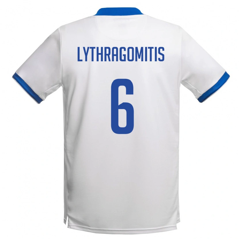 Danxen Mujer Camiseta Chipre Konstantinos Lythragomitis #6 Blanco Azul Real 2ª Equipación 26-28 La Camisa