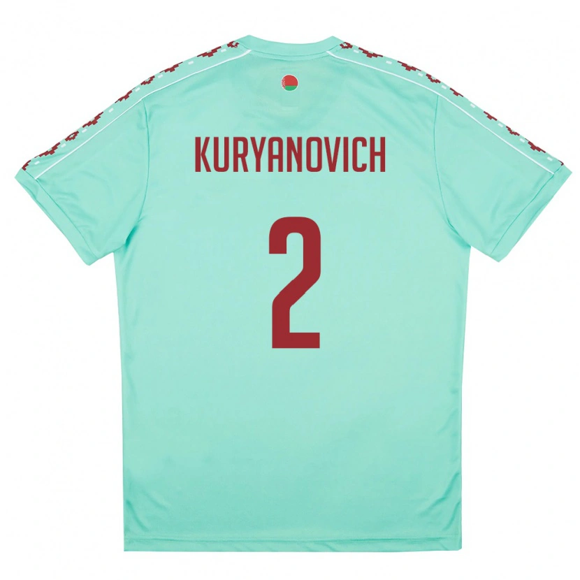 Danxen Mujer Camiseta Bielorrusia Makar Kuryanovich #2 Verde Claro Borgoña 2ª Equipación 26-28 La Camisa