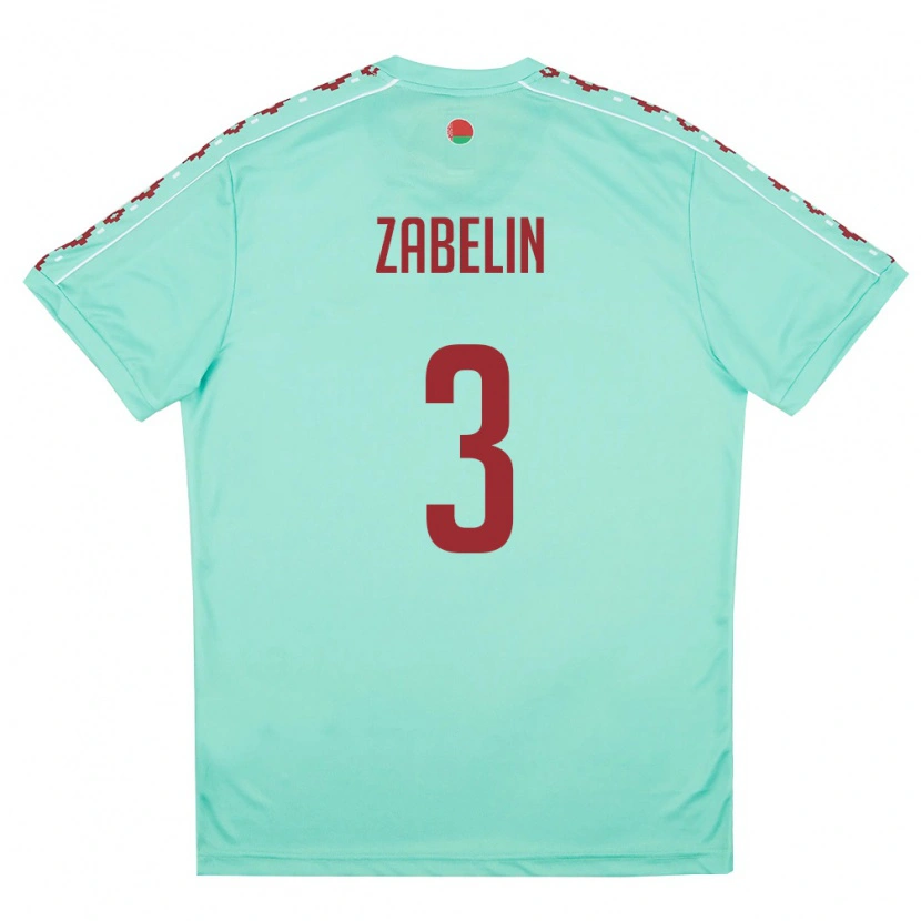 Danxen Mujer Camiseta Bielorrusia Pavel Zabelin #3 Verde Claro Borgoña 2ª Equipación 26-28 La Camisa