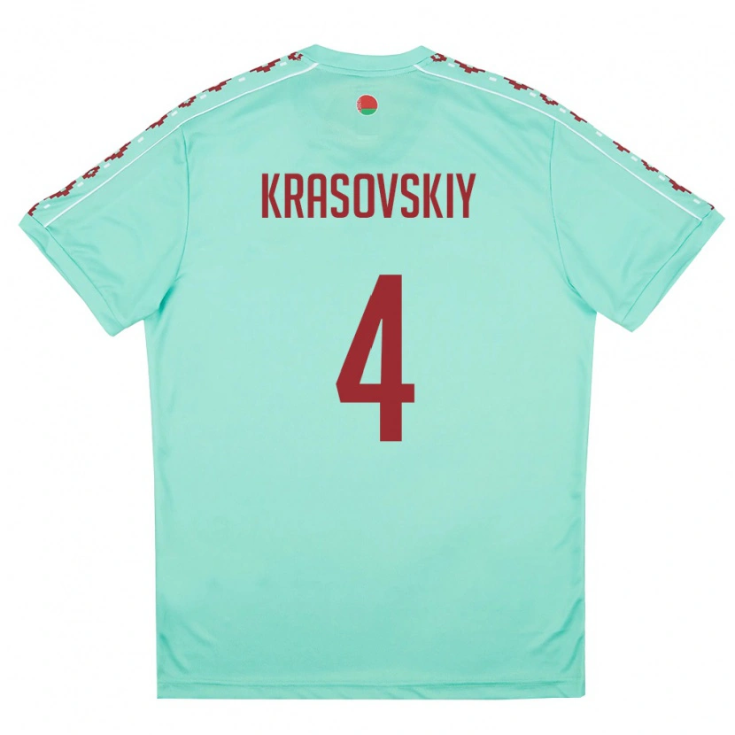Danxen Mujer Camiseta Bielorrusia Vladislav Krasovskiy #4 Verde Claro Borgoña 2ª Equipación 26-28 La Camisa